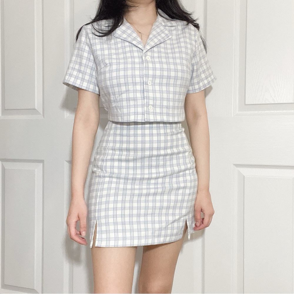 Brandy Melville/John Galt vivian top & cars skirt blue and white set